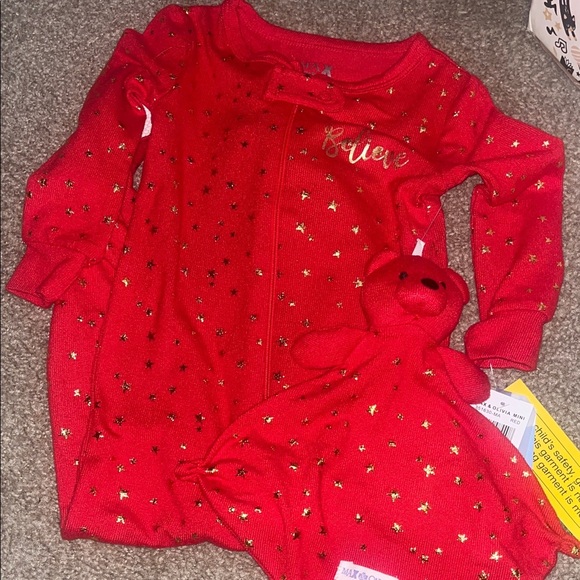 Max & Olivia Other - Red Starry Kids Pajamas Footed with Bear Lovey 18M NWT